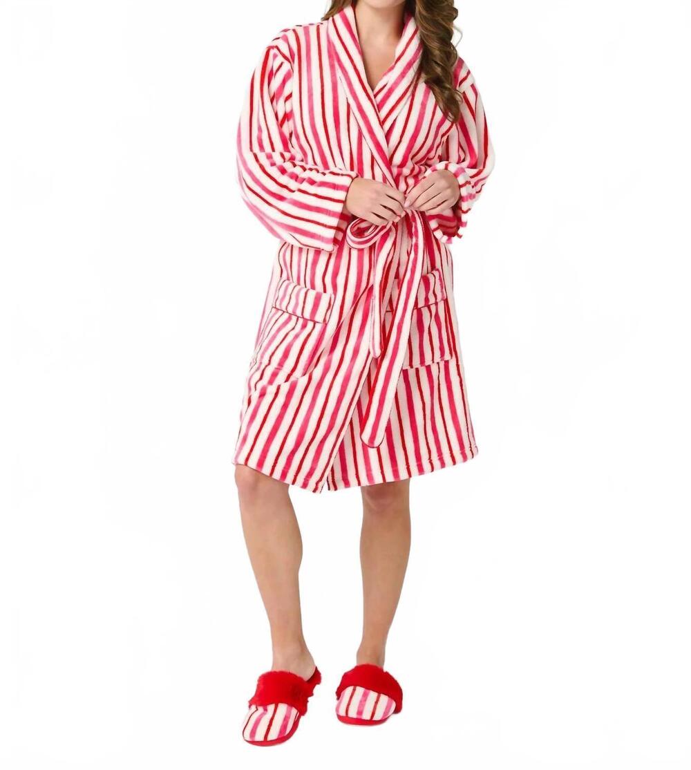 NEW SHIRALEAH candy striped bathrobe in red/ pink / white